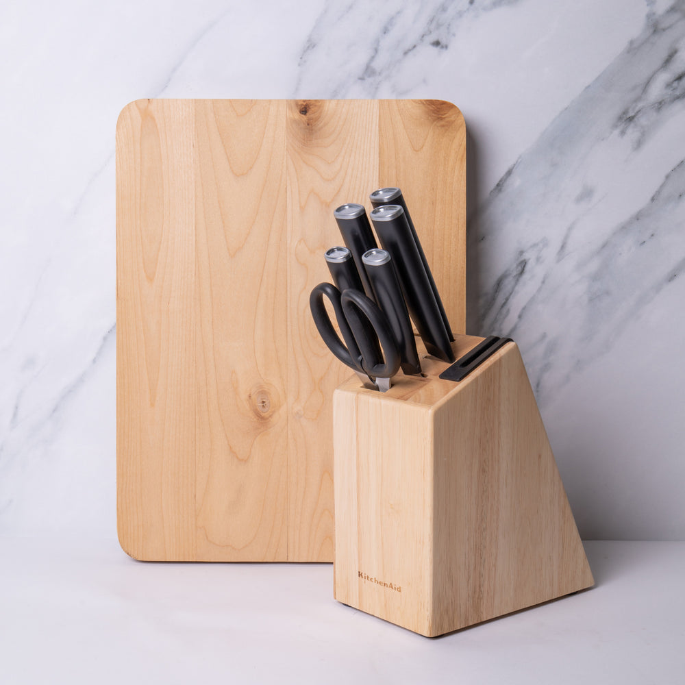 7pc Birchwood Kitchen Set including 6pc Knife Block with Scissors & Non-Slip Food Chopping Board