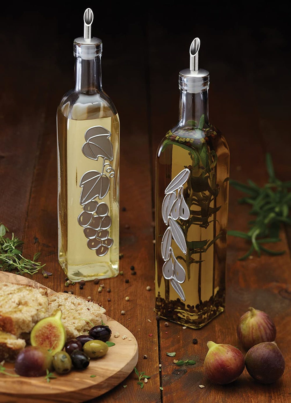 KitchenCraft World of Flavours Italian Set of 2 Glass Oil and Vinegar Bottles