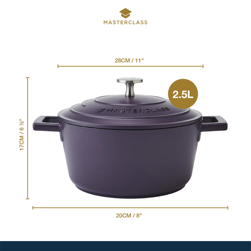 MasterClass Purple Cast Aluminium Casserole Dish, 20cm, 2.5L