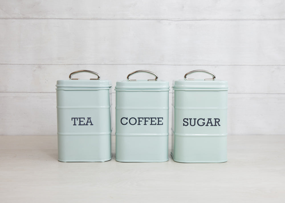 KitchenCraft Living Nostalgia Tea, Coffee and Sugar Canisters in Gift Box, Steel - Vintage Blue