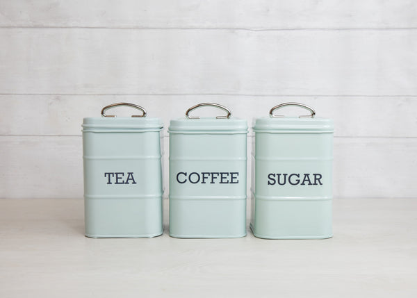 KitchenCraft Living Nostalgia Tea, Coffee and Sugar Canisters in Gift Box, Steel - Vintage Blue image 2