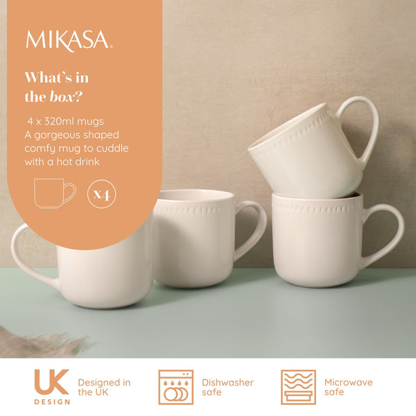 Mikasa Cranborne Stoneware Mugs, Set of 4, 320ml, Cream image 9