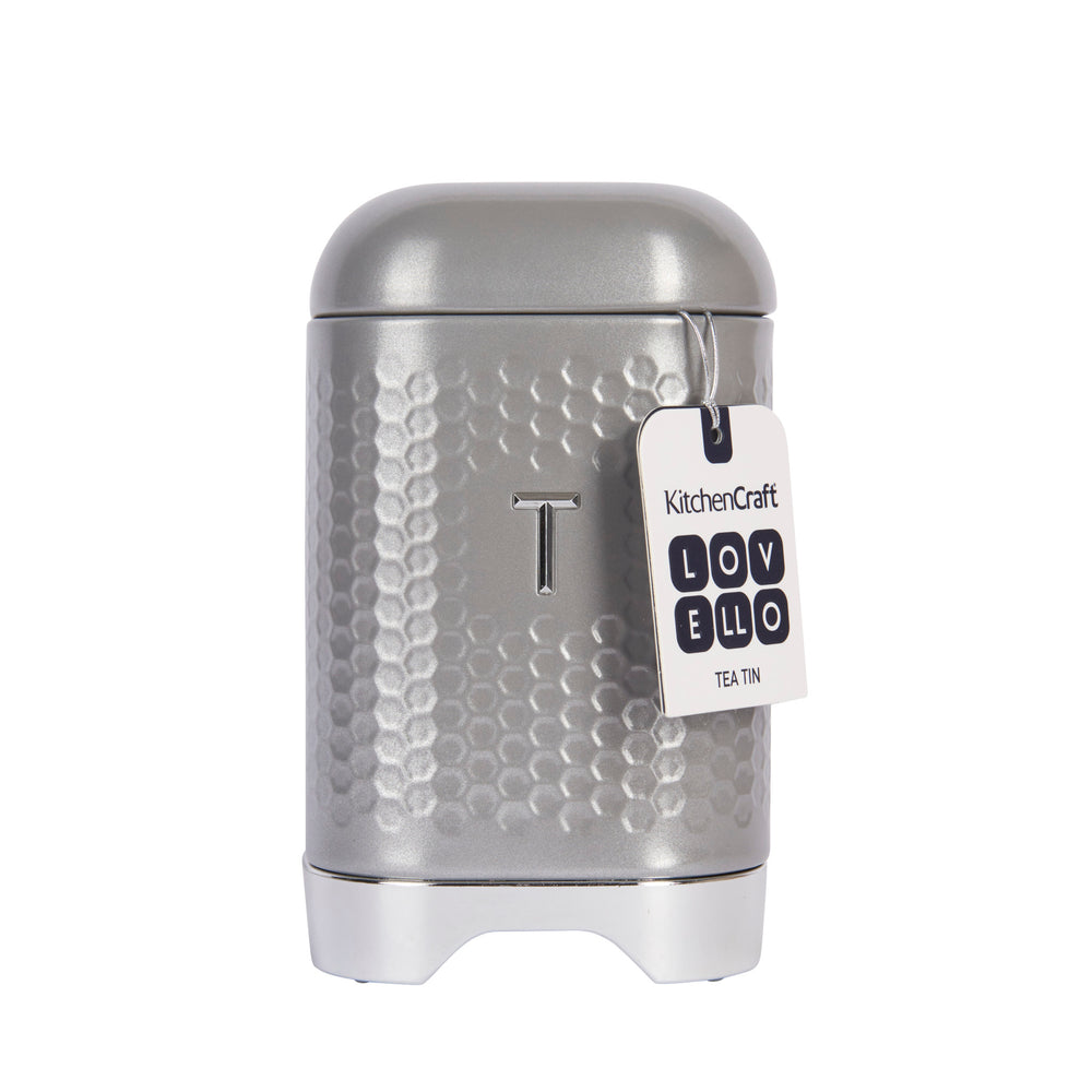 Lovello Retro Tea Canister with Geometric Textured Finish - Shadow Grey