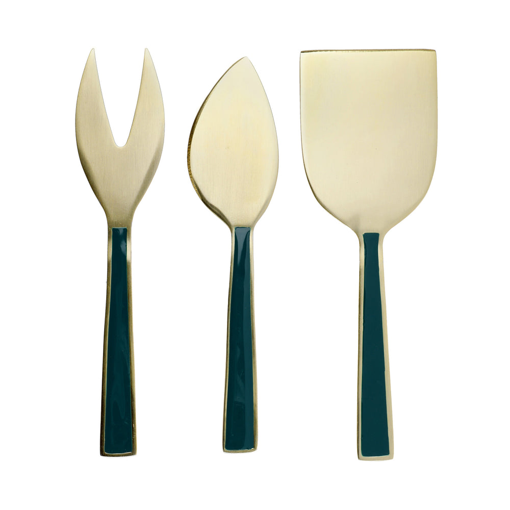 Artesà Cheese Knife Set - Green and Gold, 3 Pieces