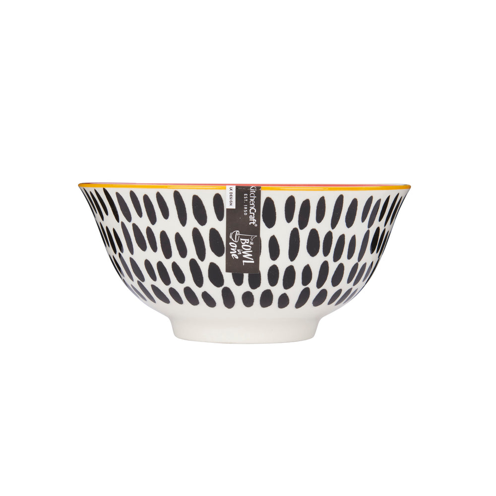 Set of 4 KitchenCraft Red Swirl and Black Spots Ceramic Bowls