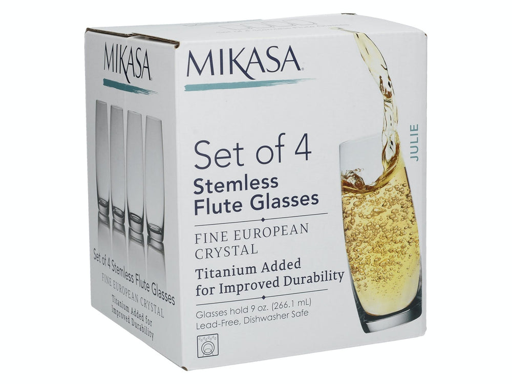 Mikasa Julie Set Of 4 9oz Stemless Flute Glasses, 266ml