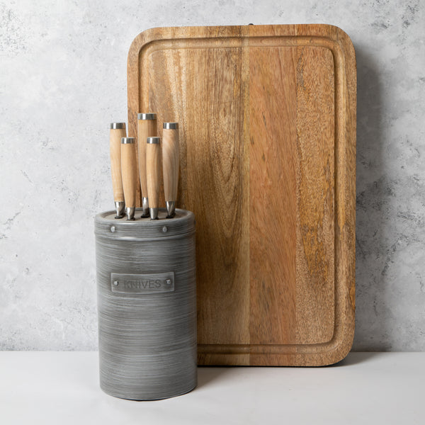 6pc Chopping Bundle with 5pc Knife Set & Metal Storage Block and Rectangular Mango Wood Butchers Block image 2