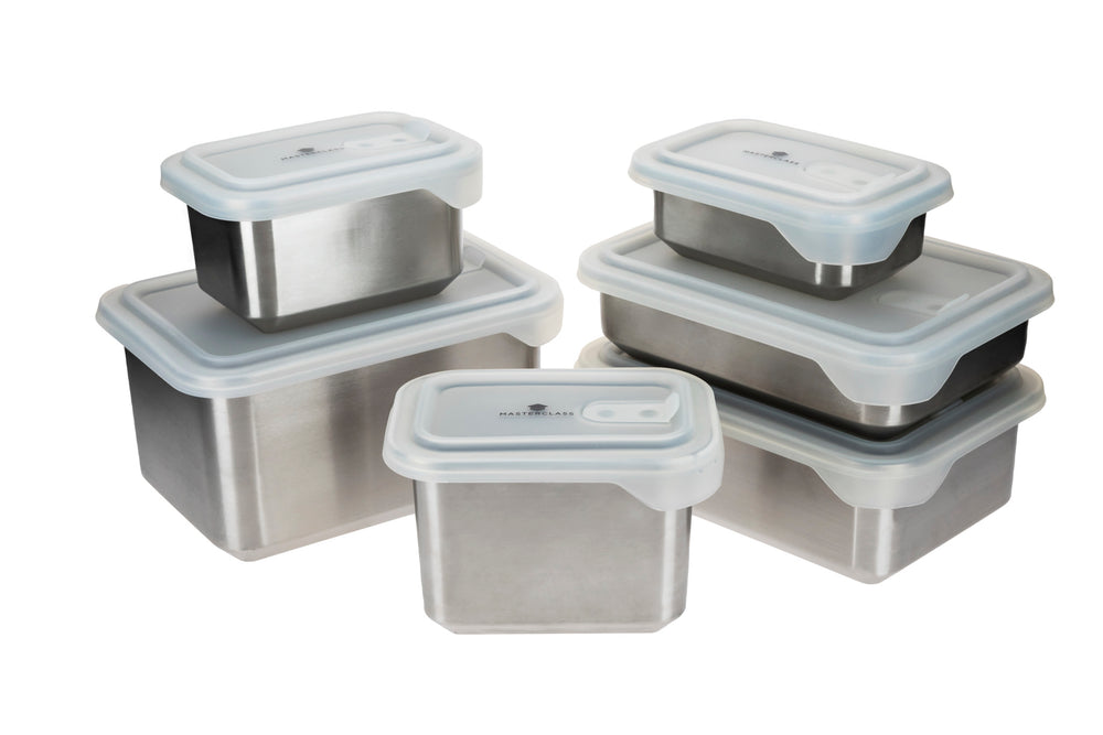 MasterClass All-in-One Stainless Steel Storage Container Set, 6 pc, freezer, microwave & oven safe image 1