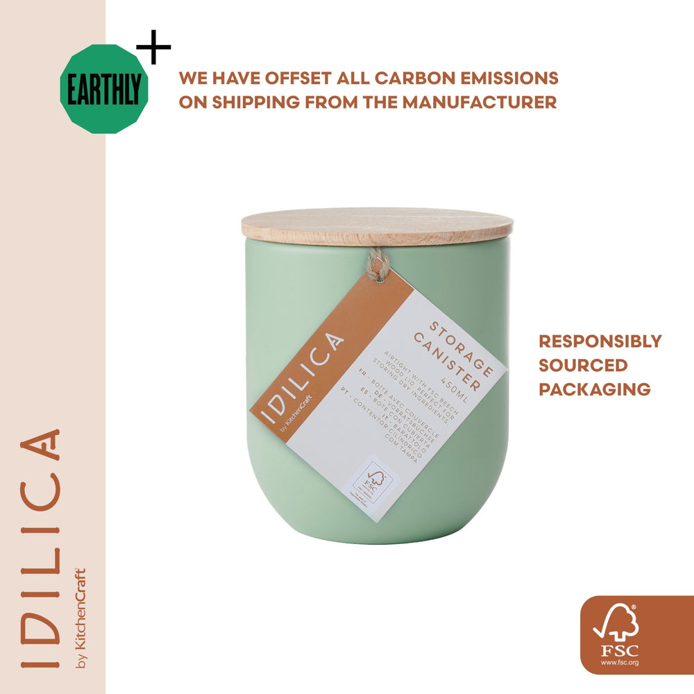 KitchenCraft Idilica Kitchen Canister with Beechwood Lid, 9 x 10cm, Green