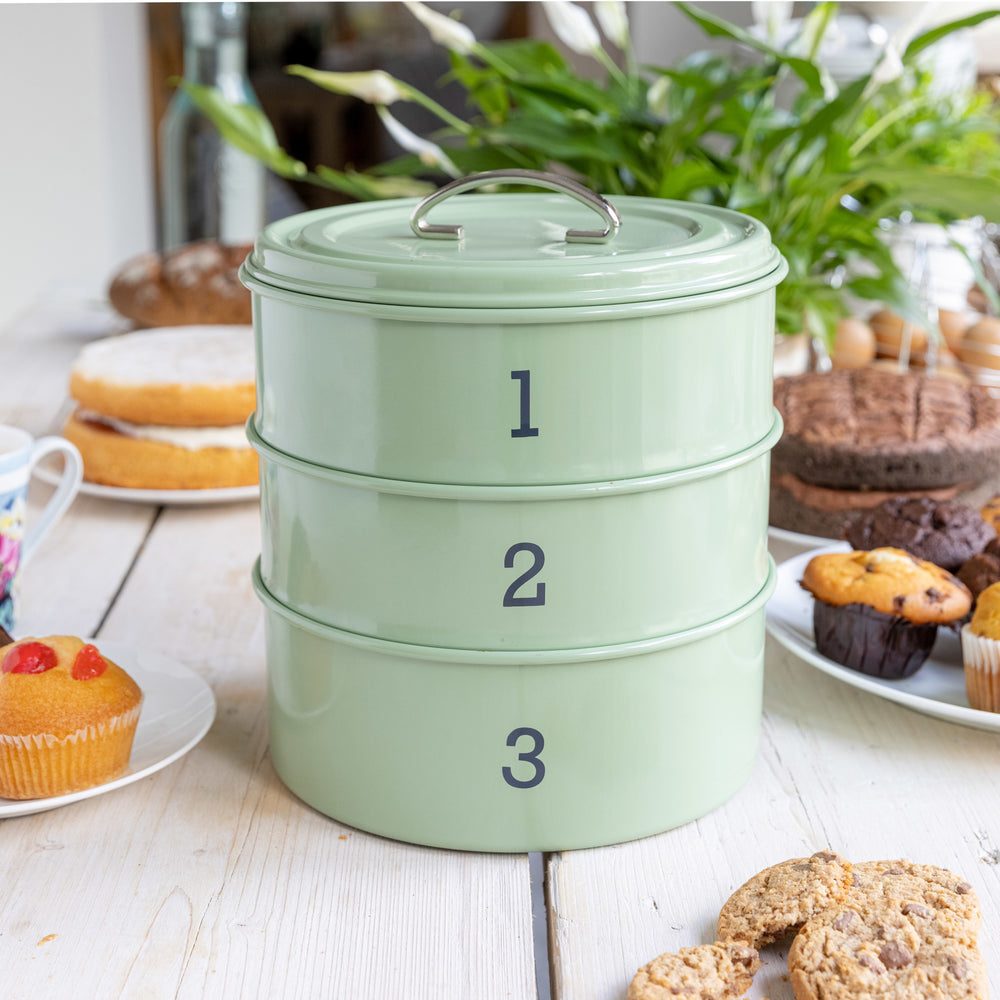 Living Nostalgia 3-Tier Metal Cake Storage Tin - English Sage Green