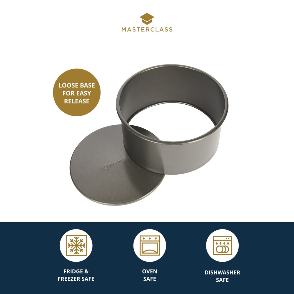 MasterClass Non-Stick Round Loose Base Deep Cake Pan, 18cm