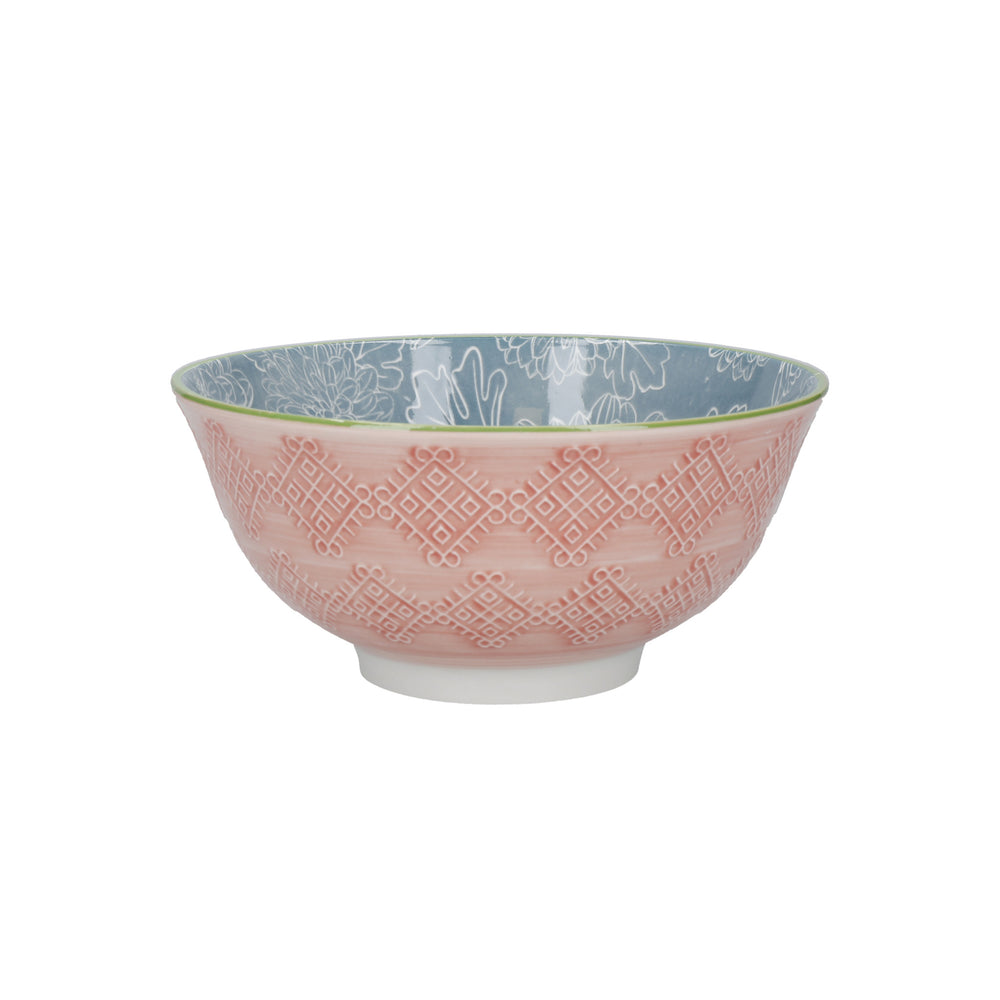 KitchenCraft Patterned Cereal Bowl Set in Gift Box, Ceramic, 'Brights' Designs, 15cm, 4 Pieces