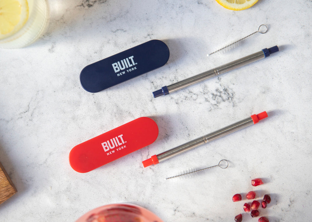 BUILT Retractable Straw with Protective Case - Stainless Steel, Red