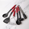 6pc Empire Red Silicone Utensil Set with Basting Spoon, Ladle, Slotted Turner, Wire Masher, Slotted Spoon & Tongs