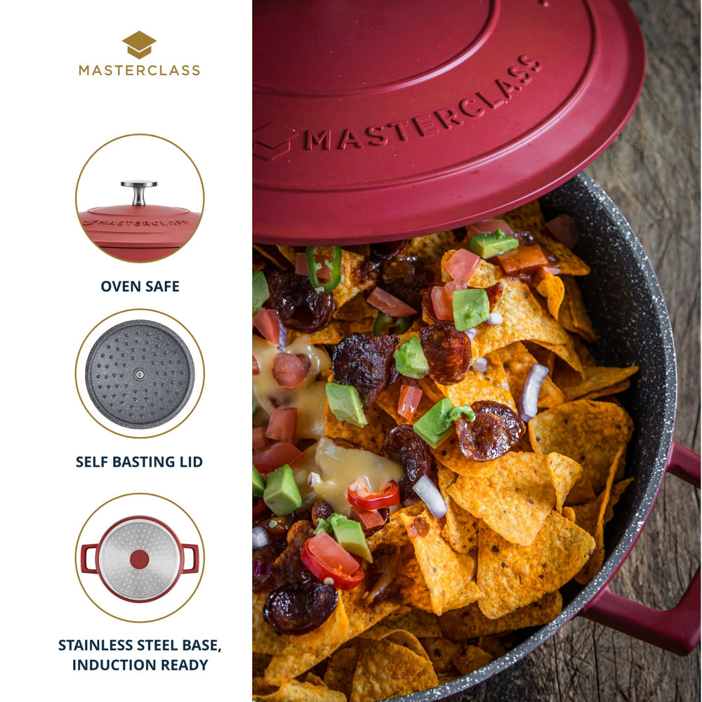 MasterClass Red Cast Aluminium Shallow Casserole Dish, 4L