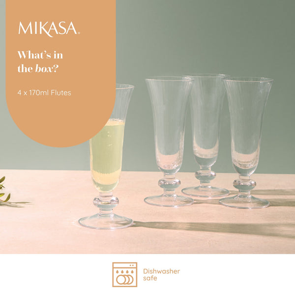 Mikasa Salerno Crystal Champagne Flute Glasses, Set of 4, 170ml image 9