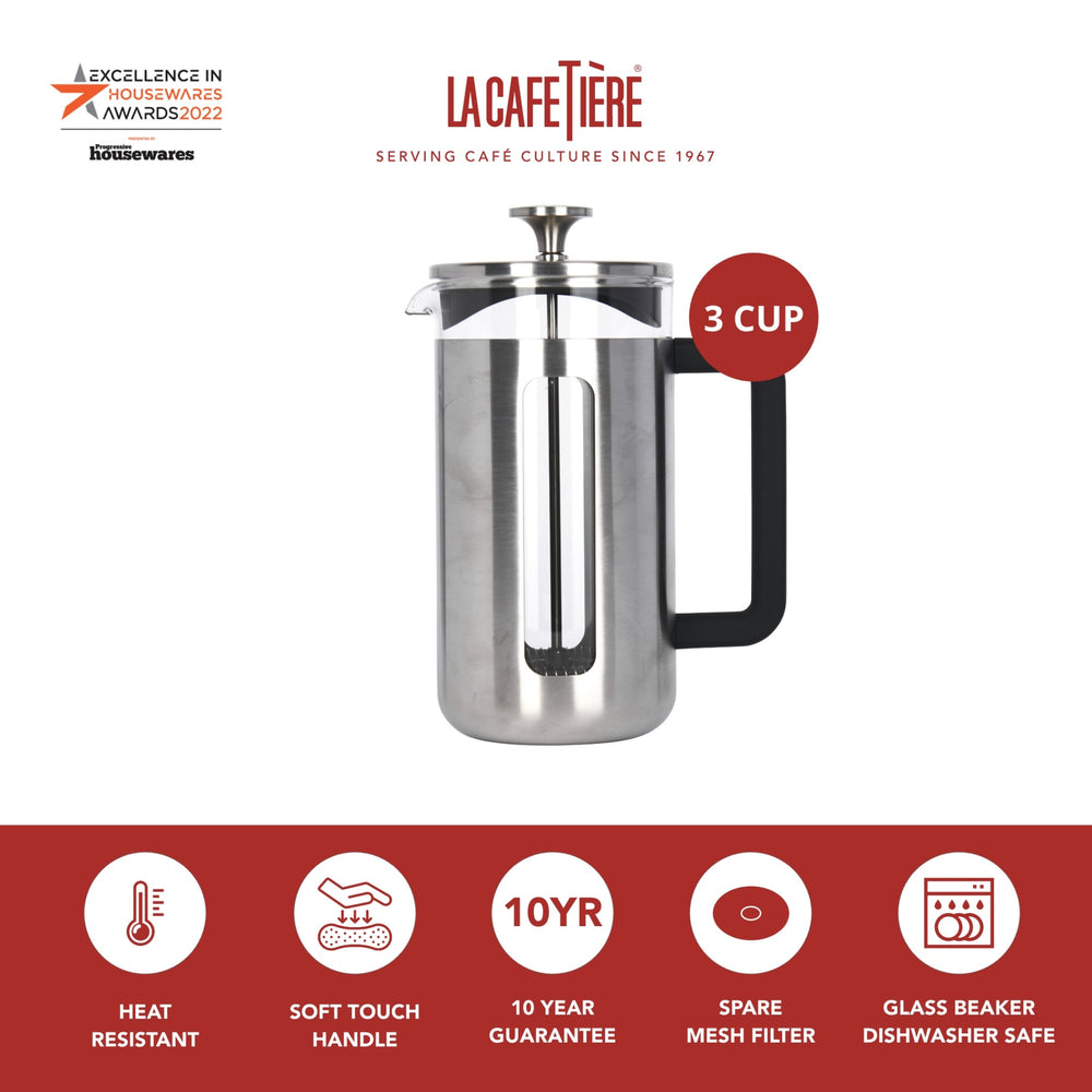 La Cafetière Pisa Brushed Stainless Steel Cafetière - 3 Cup