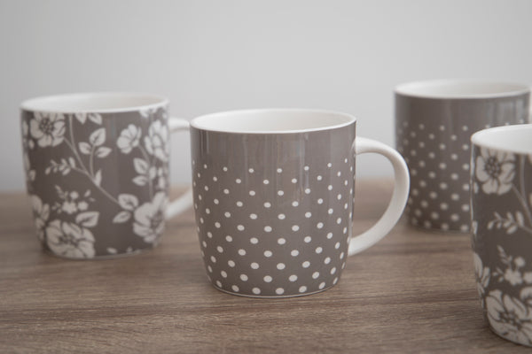 KitchenCraft Grey Floral / Polka Dot Mugs - Set of 4 image 7