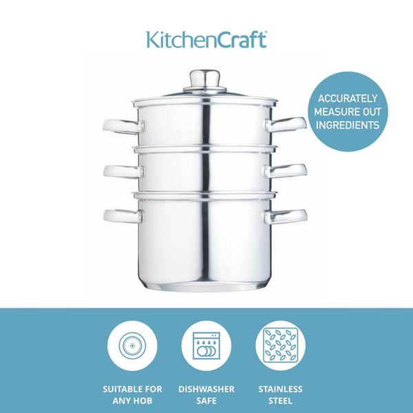 KitchenCraft Stainless Steel Three Tier Steamer, 18cm image 6