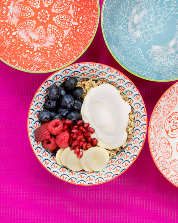 KitchenCraft Patterned Cereal Bowl Set in Gift Box, Ceramic, 'Brights' Designs, 15cm, 4 Pieces image 5