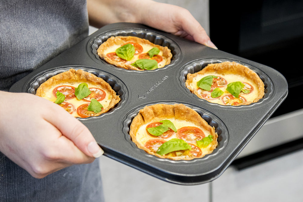 MasterClass Non-Stick Four Hole Loose Base Fluted Mini Tartlet Pan