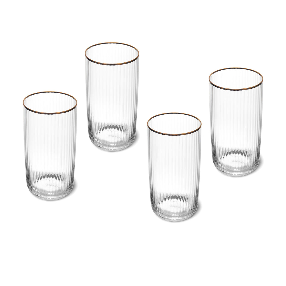 Mikasa Sorrento Ridged Crystal Highball Glasses, Set of 4, 510ml