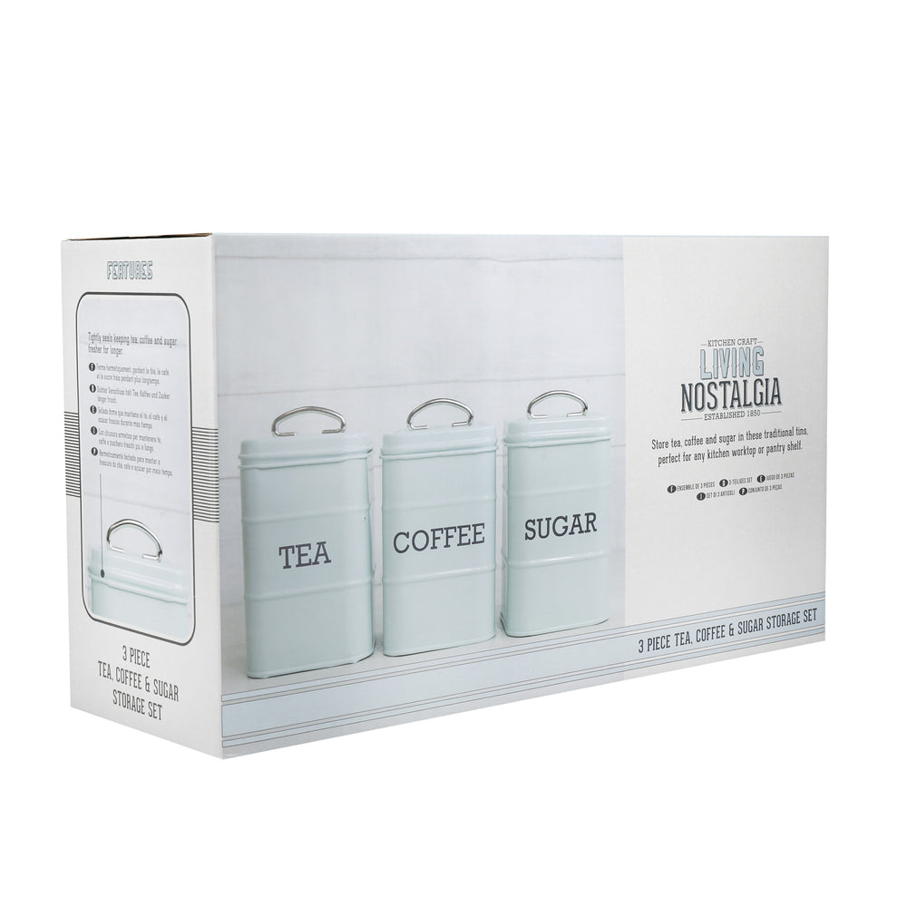 KitchenCraft Living Nostalgia Tea, Coffee and Sugar Canisters in Gift Box, Steel - Vintage Blue
