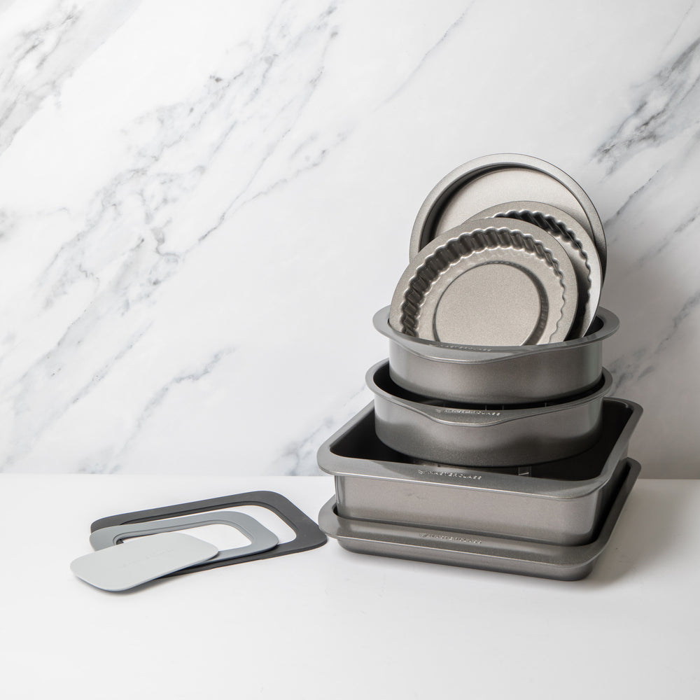 MasterClass Set of Gift-Boxed Smart Space Stacking Non-Stick Cake Baking Set 7 Piece, Three-in-One Trivet Set