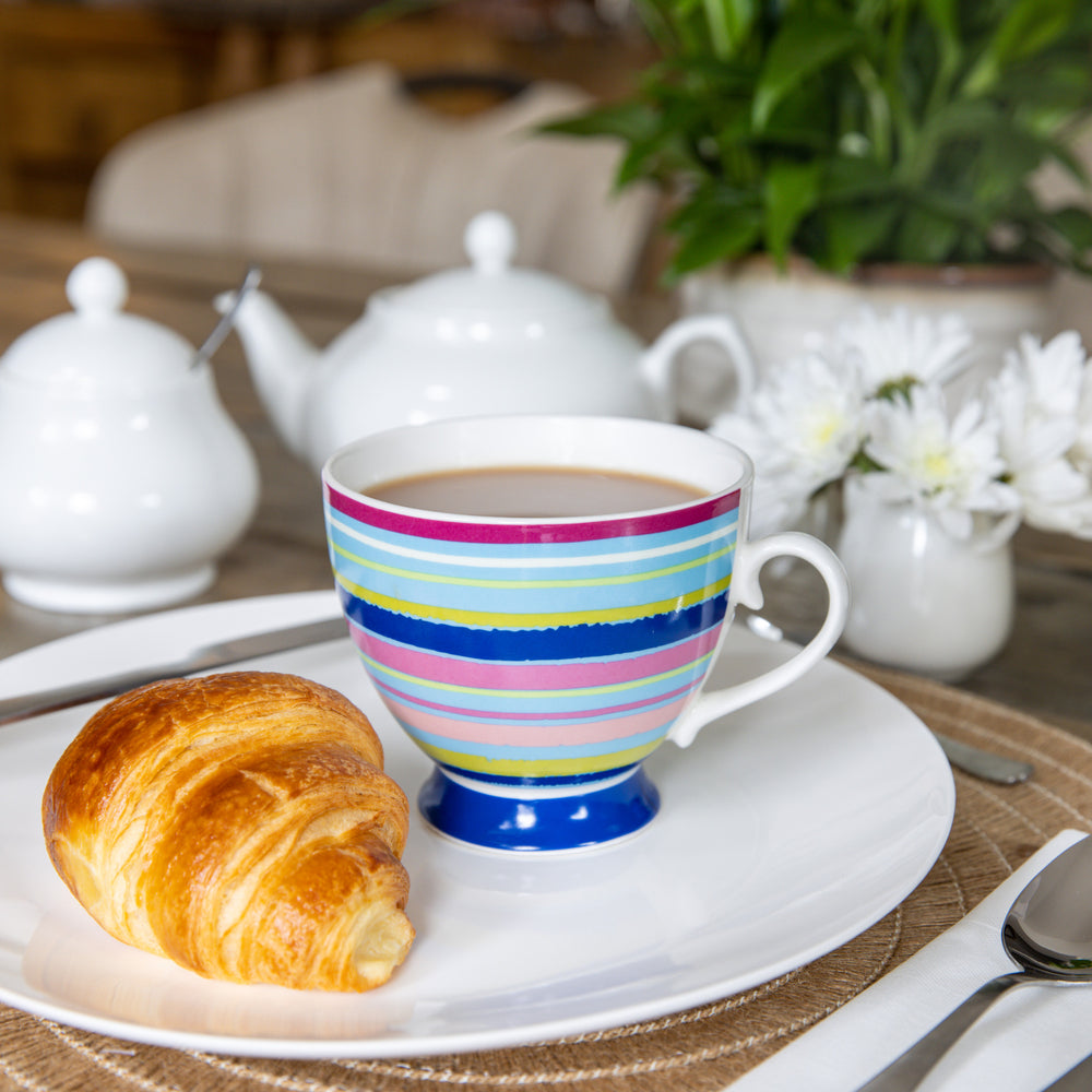 Set of 4 KitchenCraft China Bright Stripe Mugs