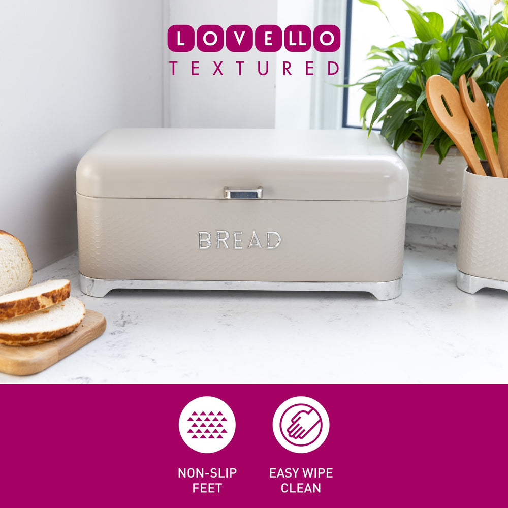 KitchenCraft Lovello Textured Large Bread Bin - Latte Cream
