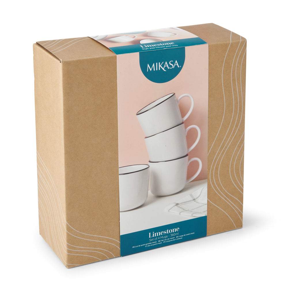 Mikasa Limestone Porcelain Mugs, Set of 4, 360ml, White