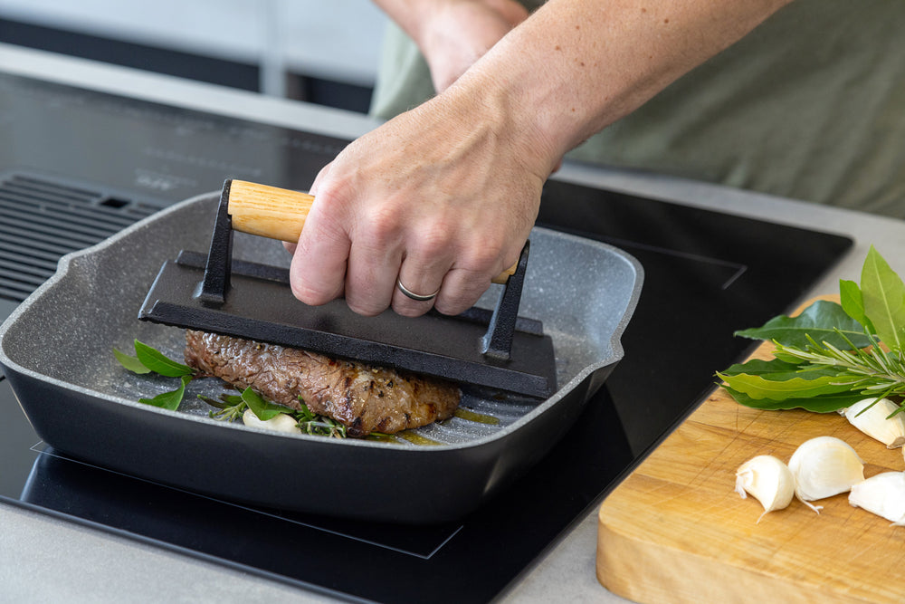 MasterClass Cast Iron Grill Press with Wooden Handle