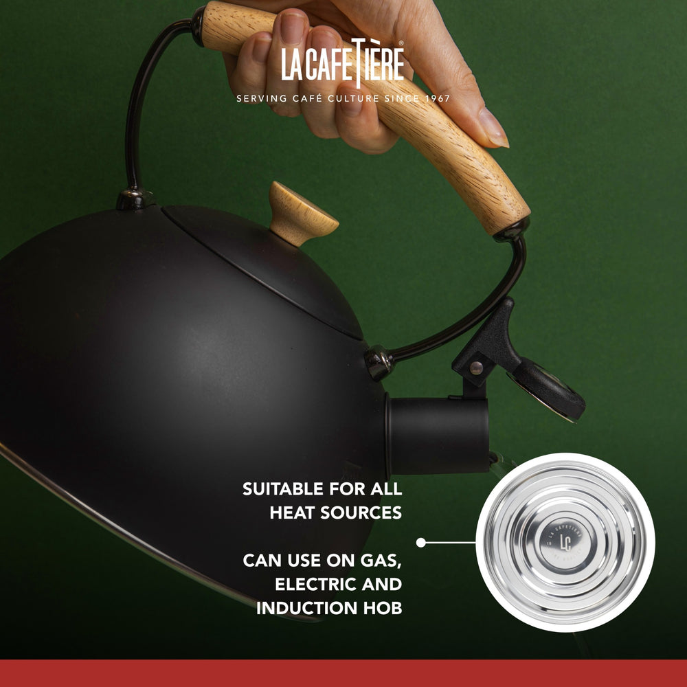 La Cafetière Black Whistling Kettle with Wooden Handle, 1.6L
