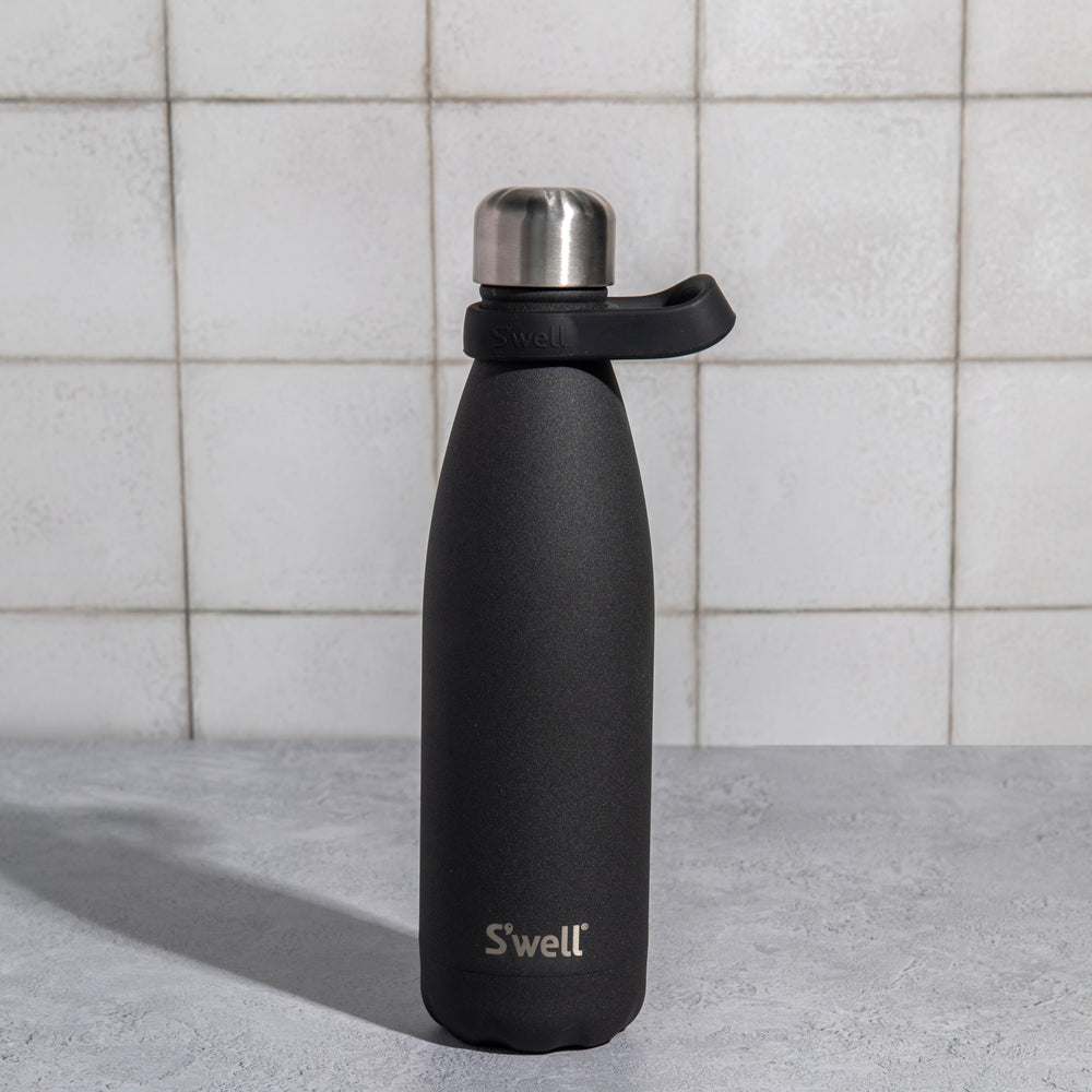 S'well 2pc Travel Bottle Set with Stainless Steel Water Bottle, 500ml, Onyx and Black Bottle Handle