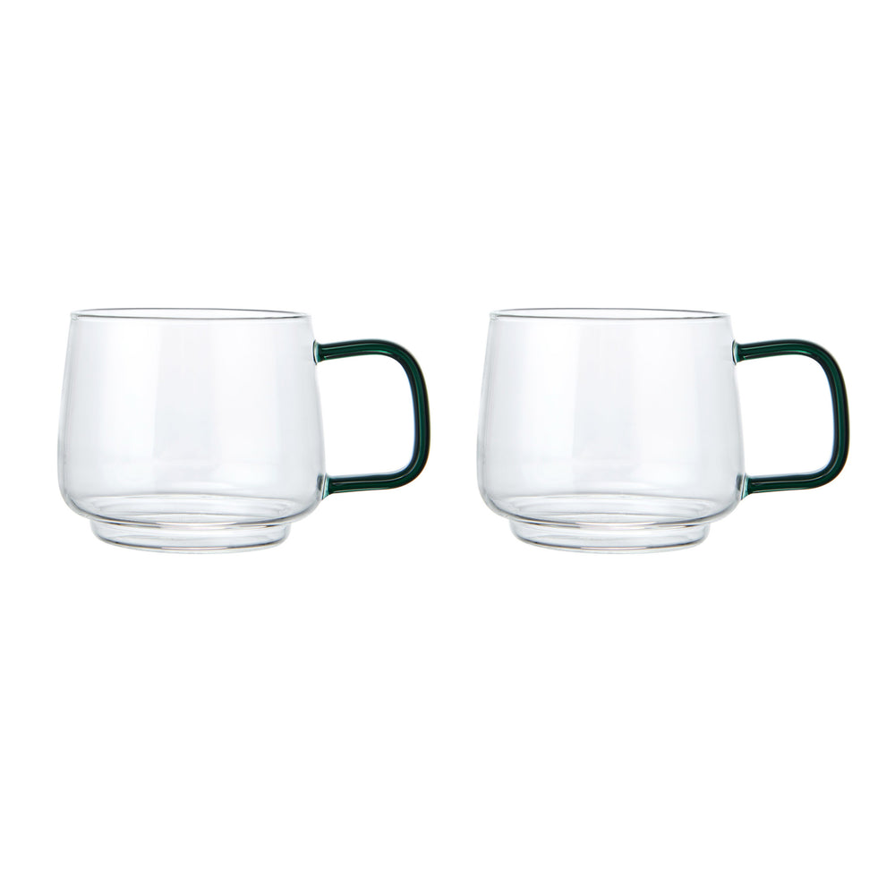 La Cafetière Glass Mug With Green Glass Handle, Set of 2, 275ml image 1