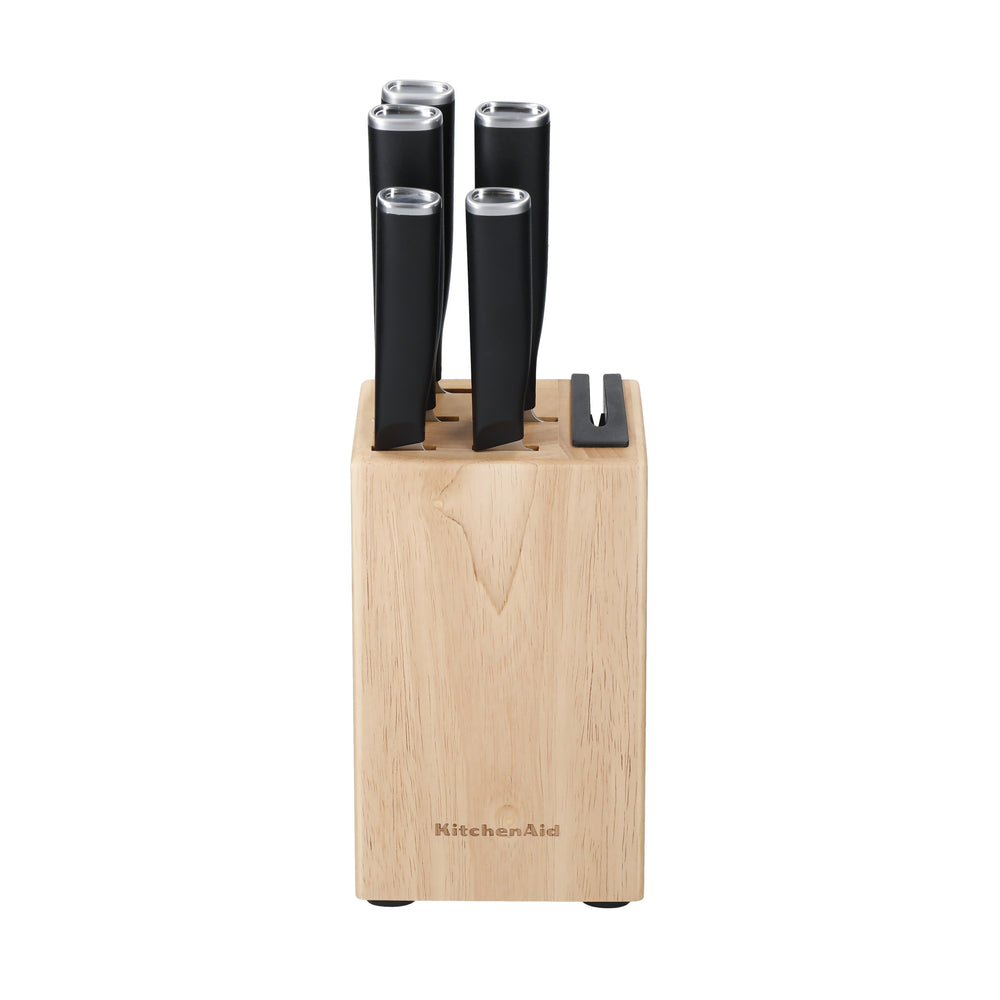 KitchenAid Classic 5-Piece Kitchen Knife Set with Block, Sharp High-Carbon Japanese Steel Knives and Rubberwood Holder