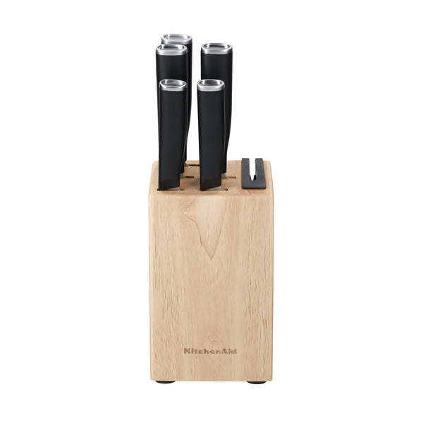 KitchenAid Classic 5-Piece Kitchen Knife Set with Block, Sharp High-Carbon Japanese Steel Knives and Rubberwood Holder image 3