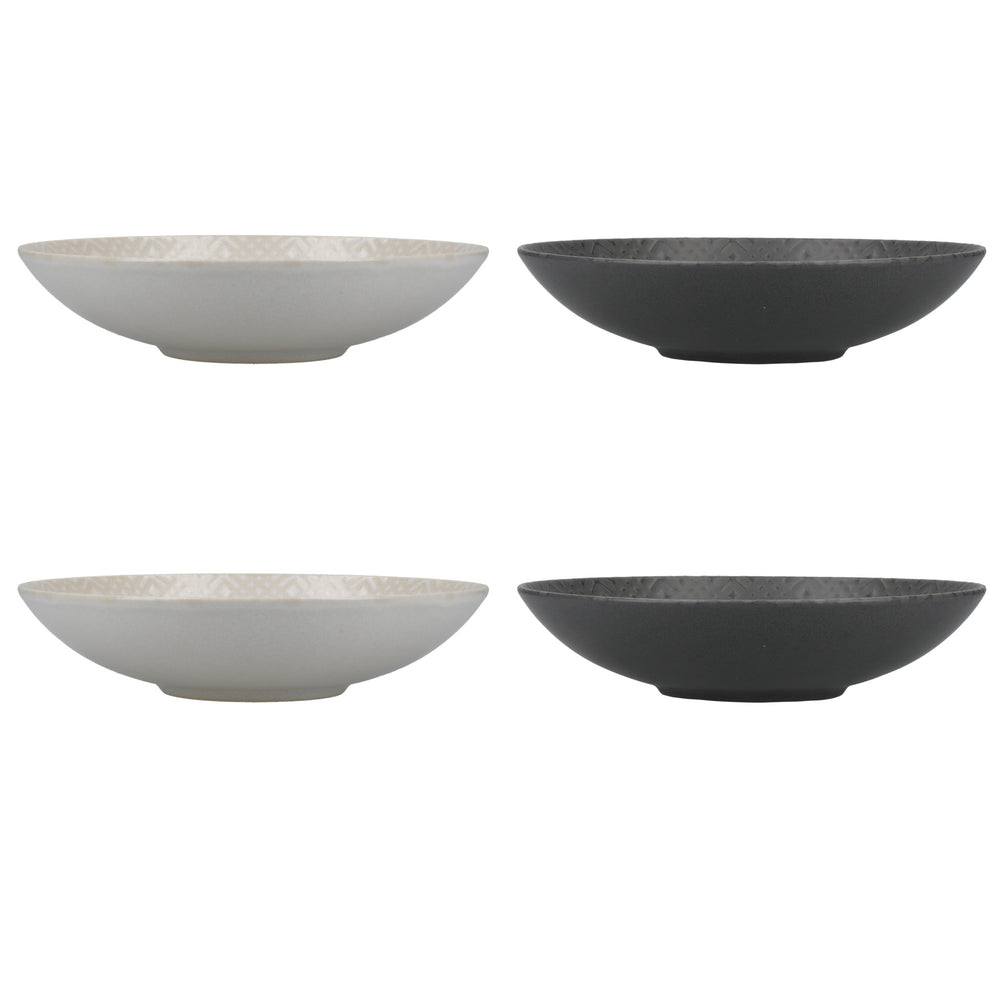 KitchenCraft Set of 4 Pasta Bowls in Gift Box, Lead-Free Glazed Stoneware - Embossed Grey