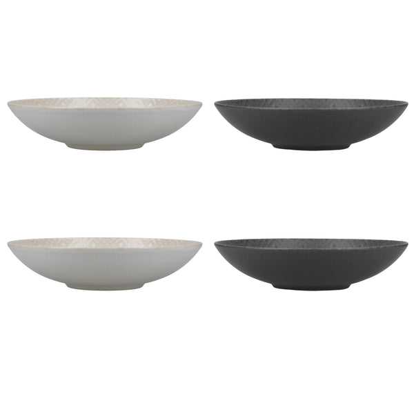 KitchenCraft Set of 4 Pasta Bowls in Gift Box, Lead-Free Glazed Stoneware - Embossed Grey image 2
