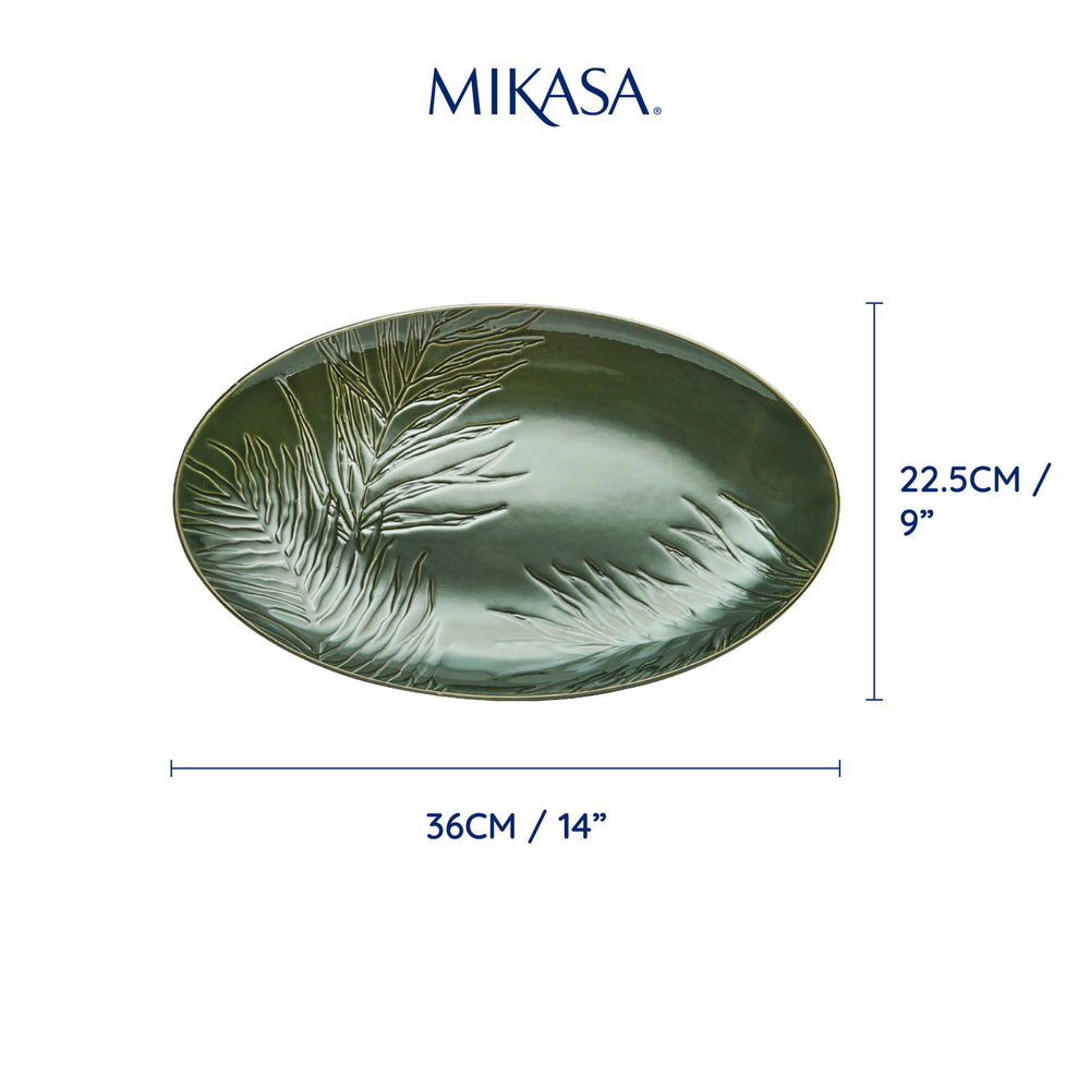 Mikasa Jardin Stoneware Oval Serving Platter, 36cm, Green