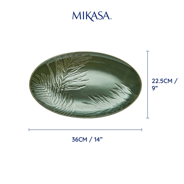 Mikasa Jardin Stoneware Oval Serving Platter, 36cm, Green image 8