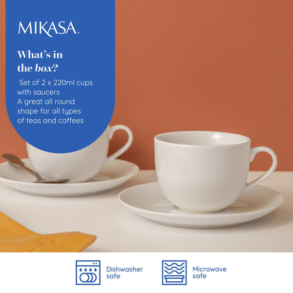 Mikasa Chalk Porcelain Teacup and Saucer Set, Set of 2, 220ml, White image 11