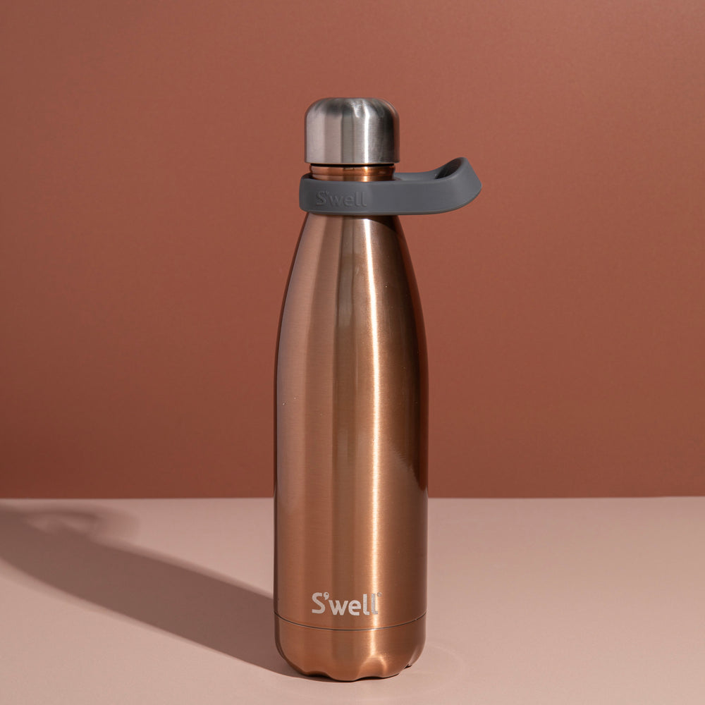 S'well 2pc Travel Bottle Set with Stainless Steel Water Bottle, 500ml, Pyrite and Grey Bottle Handle