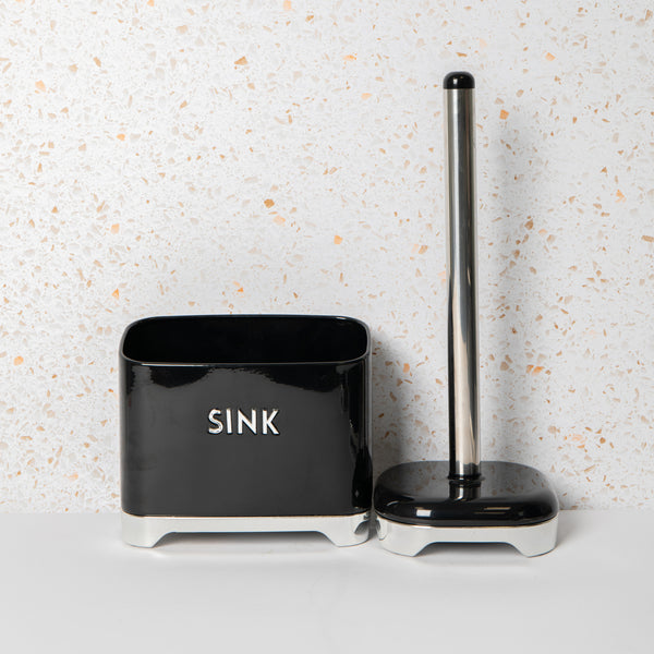 2pc Midnight Black Storage Set including 17.5cm Kitchen Towel Holder and Sink Tidy image 2