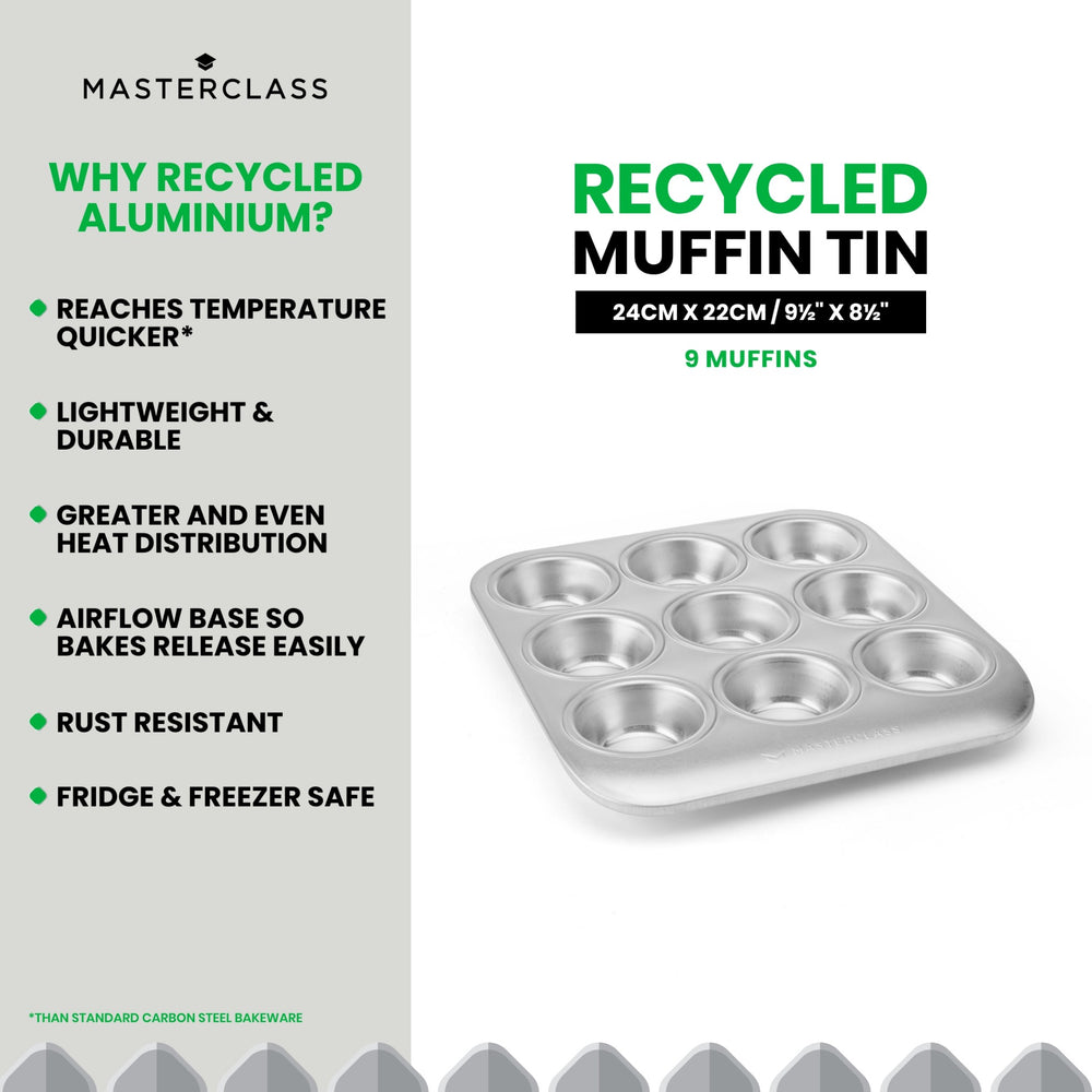 MasterClass Recycled Aluminum 9-Hole Muffin Tin, 24x22cm