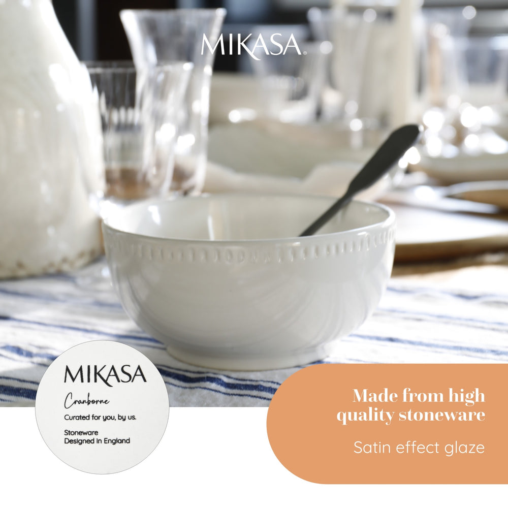 Mikasa Cranborne 12-Piece Stoneware Dinner Set, Cream