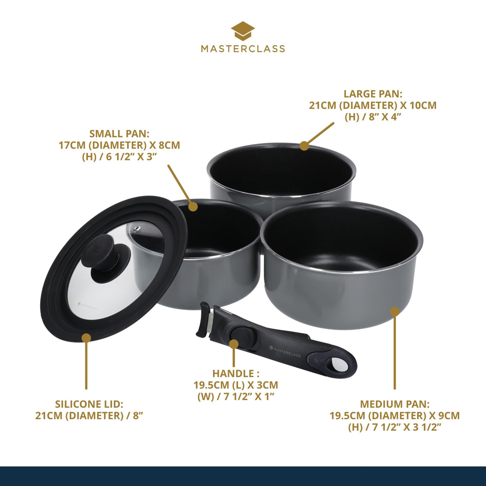 MasterClass Smart Space Set of Three Stacking Induction-Safe Non-Stick Pans