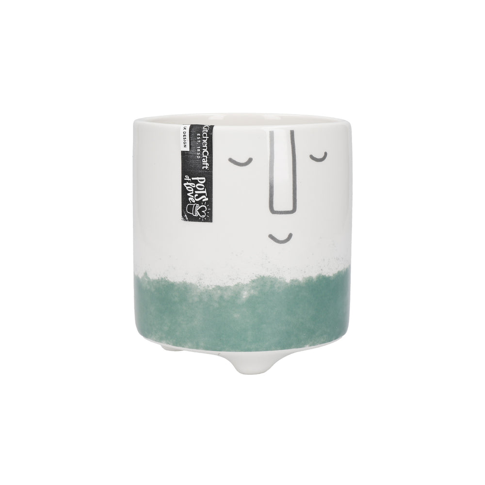 KitchenCraft Cheerful Face Planter, Dolomite, White / Green Ombré