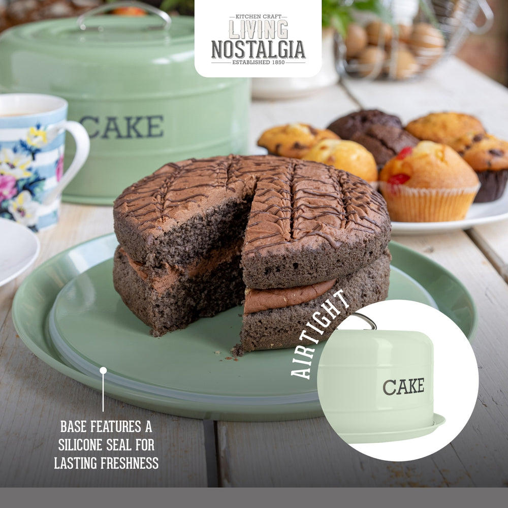 Living Nostalgia Airtight Cake Storage Tin/Cake Dome - English Sage Green