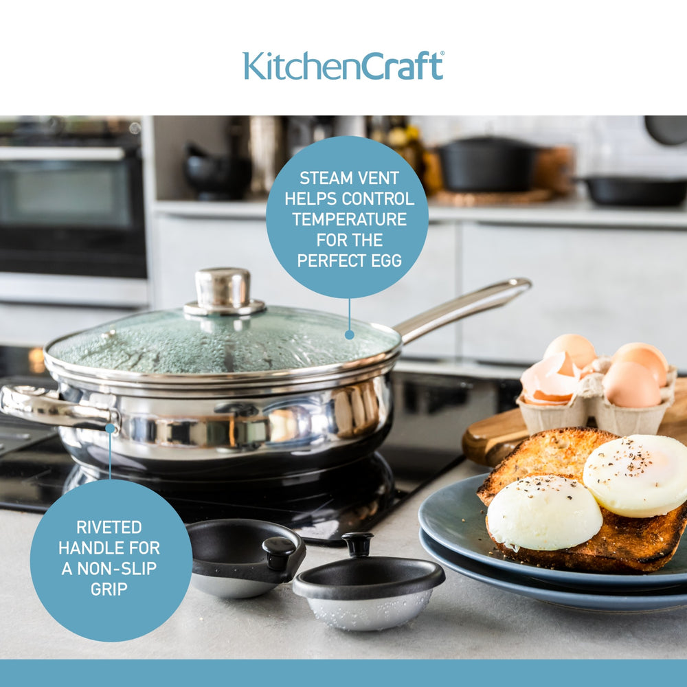 KitchenCraft Stainless Steel 6-Hole Egg Poacher, 28cm